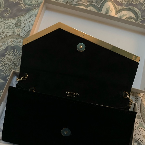 Jimmy Choo Clutch Bag. Black Lizard printed velvet. - Picture 3 of 16